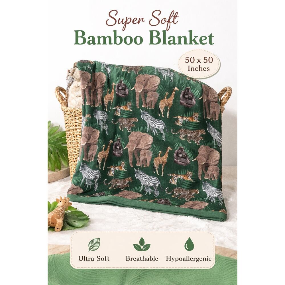 NWT's Bamboo 50" x 50" Blanket. Woodland Animals print. Buttery soft Viscose.